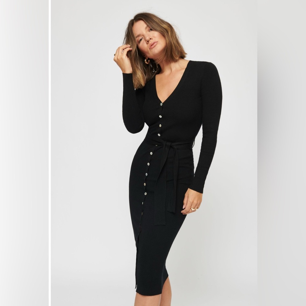 Black Button-Up Knit Dress